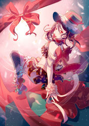 1girl absurdres artist_name artist_request black_hair black_skirt blush bow choker confeito confeitoo crop_top dated female_focus floating_hair green_hat hat hat_ribbon highres leaning_forward long_hair looking_at_viewer love_live! love_live!_school_idol_festival love_live!_school_idol_project midriff miniskirt red_bow red_eyes red_ribbon ribbon skirt smile solo star_(symbol) star_print twintails yazawa_nico