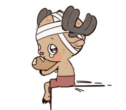1boy antlers bandaged_head bandages blue_nose bread commentary_request crying food holding holding_food horns korean_commentary looking_back lulun_2929 male_focus one_piece reindeer_antlers shorts simple_background sitting solo tears tony_tony_chopper white_background