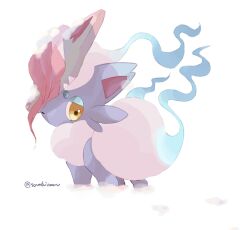 alternate_color animal_focus commentary_request highres hisuian_zorua looking_back mask nintendo no_humans pokemon pokemon_(creature) shiny_pokemon snow solo sorashiramu twitter_username white_background yellow_eyes