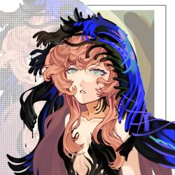 1girl aqua_eyes bare_shoulders black_dress black_veil blue_eyes blue_veil breasts dress hero_y_not77148 highres long_hair looking_at_viewer nautika_(reverse:1999) parted_lips pink_hair plunging_neckline reverse:1999 sleeveless sleeveless_dress small_breasts solo two-tone_veil upper_body veil zoom_layer