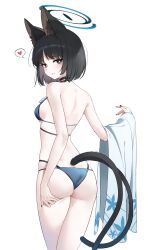 Rule 34 | 1girl, absurdres, animal ears, bikini, black eyes, black hair, blue archive, blue bikini, blue halo, blue tail, cat ears, cat girl, cat tail, colored inner animal ears, gradient tail, halo, highres, hoshirapu, kikyou (blue archive), kikyou (swimsuit) (blue archive), layered bikini, medium hair, multi-strapped bikini bottom, multiple tails, official alternate costume, solo, swimsuit, tail, two tails