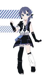 &gt;:) 1girl asymmetrical_legwear black_necktie black_shoes black_skirt black_thighhighs blue_eyes blue_hair braid choker closed_mouth collared_shirt commentary curled_fingers double-parted_bangs full_body hair_ornament hairclip highres i_do_me!_(love_live!) jacket legwear_garter link!_like!_love_live! long_hair looking_at_viewer loose_necktie loose_socks love_live! magu_(cv_mgmgcup) miniskirt mismatched_legwear murano_sayaka necktie o-ring o-ring_choker official_alternate_costume open_clothes open_collar open_jacket pleated_skirt shirt shoes short-sleeved_jacket short_sleeves side_braid simple_background single_braid single_legwear_garter single_loose_sock single_sleeve single_sock single_thighhigh skirt smile socks solo split_mouth standing thighhighs v-shaped_eyebrows virtual_youtuber white_background white_shirt white_socks x_hair_ornament