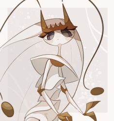 1girl animal_hands antennae arthropod_girl blue_pupils blurry blush blush_stickers border closed_mouth colored_skin depth_of_field expressionless female_focus flat_chest gen_7_pokemon grey_background highres joints long_hair looking_at_viewer namako_(na_ma_koko) nintendo outside_border pheromosa pokemon pokemon_(creature) purple_eyes simple_background solo standing translucent_hair ultra_beast upper_body very_long_hair white_border white_hair white_skin white_theme