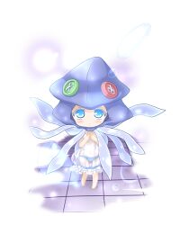 1girl blue_eyes blue_panties blush commentary_request dress full_body hat looking_at_viewer neko_yume panties ragnarok_online sedora see-through_clothes see-through_dress solo squid_hat standing underwear white_dress