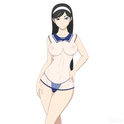 Rule 34 | black hair, blue panties, breasts, daemonhx, hairband, kumashiro maya, medium breasts, panties, see-through clothes, seikimatsu occult gakuin, underwear