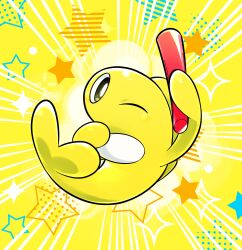 Rule 34 | absurdres, bright pupils, commentary request, full body, highres, holding baton, nintendo, no humans, one eye closed, pkpokopoko3, pokemon, pokemon (creature), pokemon focus, solo, sparkle, star (symbol), tatsugiri, white pupils