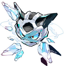 blue_sclera colored_sclera commentary_request full_body gen_3_pokemon glalie horns ice nintendo no_humans pokemon pokemon_(creature) pokemon_focus red_eyes simple_background solo teeth tetori twitter_username white_background