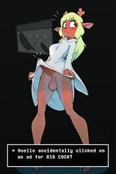 1girl absurdres ad animal_ears animal_nose antlers blonde_hair blush breasts brown_fur buck_teeth clone26 commentary deer_antlers deer_ears deer_girl deltarune dripping embarrassed english_commentary english_text erection freckles full_body furry furry_female futanari highres hooves horns jewelry large_breasts long_hair long_sleeves noelle_holiday noelle_holiday_(dark_world) penis penis_growth precum reindeer ring robe sidelocks solo solo_focus surprised teeth testicles transformation two-tone_fur upskirt wet wet_clothes white_robe wide_sleeves