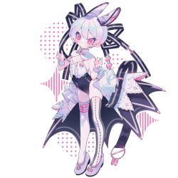 1boy animal_ears black_ribbon black_thighhighs blush cleavage_cutout closed_mouth clothing_cutout commentary expressionless fake_animal_ears full_body hair_ribbon highres leotard male_focus mandarin_collar original ozureiji pink_eyes pink_nails rabbit_ears ribbon shoes showgirl_skirt solo symbol-only_commentary tassel thighhighs thighs trap tsurime w_arms white_shoes white_thighhighs wrist_cuffs
