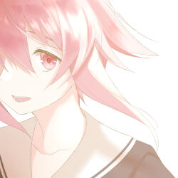 1girl :d chaos;child collarbone hair_between_eyes hekiho_academy_school_uniform looking_at_viewer marsirome onoe_serika open_mouth pink_eyes pink_hair sailor_collar school_uniform serafuku short_hair simple_background smile solo upper_body white_background white_sailor_collar