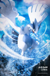 3d absurdres animal_focus artist_name celebi350300687 character_name cinema_4d_(medium) cloud commentary fangs gen_2_pokemon highres legendary_pokemon lugia nintendo no_humans open_mouth pokedex_number pokemon pokemon_(creature) pokemon_focus solo v-shaped_eyes water