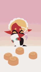 1boy 2girls :3 animated baking big_man_(splatoon) blonde_hair bright_pupils broken_egg chef_hat chocolate cinnamon_roll cooking dark-skinned_female dark_skin egg egg_(food) food frye_(splatoon) hair_tie hat highres icing inkling maid_headdress manta_ray mixing_bowl multiple_girls nintendo octoling purple_hair red_eyes shiver_(splatoon) sound splatoon_(series) splatoon_3 table tagme tentacle_hair video vincenciel whisk white_pupils yellow_eyes