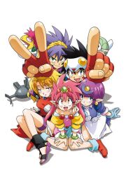 3girls arara_cocoa arara_milk character_request closed_mouth fingerless_gloves full_body gloves kotobuki_tsukasa leska_(arara_cafe_au_lait) long_hair looking_at_viewer multiple_girls ng_knight_lamune_&amp;_40 official_art open_mouth simple_background smile white_background