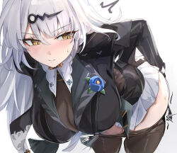 1girl ^^^ black_pantyhose breasts clothes_pull commentary_request hair_ornament hairclip large_breasts long_hair official_alternate_costume pantyhose pantyhose_pull simple_background thighs tomas_(kaosu22) white_background white_hair yellow_eyes yi_xuan_(trails_of_ink)_(zenless_zone_zero) yi_xuan_(zenless_zone_zero) zenless_zone_zero