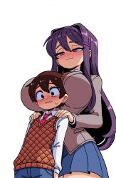 1boy 1girl age_difference aged_down doki_doki_literature_club hetero highres onee-shota protagonist_(doki_doki_literature_club) self-upload shota size_difference tagme unepicroachy yuri_(doki_doki_literature_club)