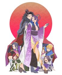 Rule 34 | akechi mitsuhide (sengoku musou), armor, azai nagamasa, beard, black hair, blonde hair, blue eyes, breasts, brown hair, butterfly hair ornament, cape, cleavage, closed eyes, facial hair, feather hair ornament, fur collar, hair ornament, holding hands, hosokawa gracia, husband and wife, japanese clothes, japanese flag, kimono, large breasts, legs, lips, lipstick, long sleeves, makeup, mole, mole under mouth, mori ranmaru, mustache, nouhime, obi, oda nobunaga, oichi, oichi (sengoku musou), parted bangs, platform sandals, purple eyes, purple hair, red eyes, red hair, sandals, sash, sengoku musou, smile, topknot