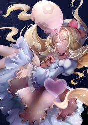 Rule 34 | 1girl, absurdres, beret, blonde hair, bow, bowtie, breasts, caitlin (pokemon), cleavage, closed eyes, commentary request, creatures (company), dress, eyelashes, floating hair, from side, game freak, gen 5 pokemon, hat, hat bow, highres, knees together feet apart, long hair, long sleeves, munna, nintendo, pokemon, pokemon (creature), pokemon bw, puffy sleeves, sidelocks, thumb sucking, wanwan (vk300072-6137), white hat