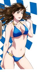 1girl bikini blue_bikini breasts brown_eyes brown_hair cleavage highres initial_d long_hair medium_breasts official_art satou_mako shin_gekijouban_initial_d solo swimsuit