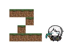 1girl belt black_belt black_coat black_vest block_(minecraft) chibi closed_eyes closed_mouth coat coat_on_shoulders faust_(project_moon) full_body highres limbus_company minecraft minecraft_pickaxe ohzv pickaxe project_moon short_hair simple_background solo vest white_background white_hair