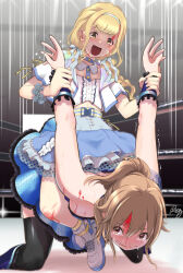 2girls catfight commission fujita_kotone gakuen_idolmaster hanabusa_(xztr3448) hayasaka_mei highres idolmaster idoly_pride multiple_girls pixiv_commission reverse_pallo_special smile tagme wrestling wrestling_ring