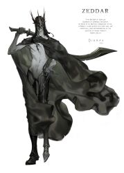 Rule 34 | 1boy, 2025, absurdres, apostle2408, armored boots, black cape, boots, cape, clenched teeth, crown, english text, facing viewer, fingernails, helmet, highres, holding, holding sword, holding weapon, original, sharp fingernails, sharp teeth, solo, standing, sword, teeth, weapon, zeddar (apostle2408)