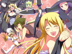 6+girls :d ayase_yue bandages bare_shoulders blonde_hair blue_eyes blush braid breasts chachazero chinese_clothes cleavage clenched_hand closed_eyes cosplay elbow_gloves gloves green_eyes green_hair hairband hat head_wings heart heart_in_mouth interlocked_fingers ishigaki_takashi joints kufei large_breasts long_hair looking_at_viewer mahou_sensei_negima! multiple_girls nagase_kaede nurse_cap open_mouth purple_eyes purple_hair robot_ears robot_joints sleeveless smile takane_d_goodman thighhighs twintails weapon wings witch_hat yukihiro_ayaka