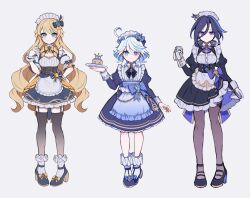 Rule 34 | &quot;pour la justice&quot; (genshin impact), 3girls, :d, ;d, ahoge, alternate costume, apron, ascot, black ascot, black bow, black dress, black shoes, blonde hair, blue bow, blue dress, blue eyes, blue gemstone, blue hair, blue pupils, blue shoes, blush, bow, breasts, clipboard, clorinde (genshin impact), closed mouth, commentary, commentary request, corset, detached sleeves, dress, drop-shaped pupils, enmaided, fingernails, footwear bow, frilled apron, frilled hairband, frilled wrist cuffs, frills, full body, furina (genshin impact), gem, genshin impact, gloves, hair between eyes, hair bow, hairband, hand on own hip, hand up, heterochromia, high heels, highres, holding, holding clipboard, holding tray, juliet sleeves, light smile, long hair, long sleeves, looking at viewer, maid, maid headdress, medium breasts, medium hair, multicolored hair, multiple girls, navia (genshin impact), one eye closed, open mouth, pantyhose, puffy long sleeves, puffy short sleeves, puffy sleeves, purple eyes, purple hair, shoes, short hair, short sleeves, sikaku, simple background, smile, standing, streaked hair, symbol-shaped pupils, teardrop-shaped gem, tray, twitter username, very long hair, waist apron, white apron, white background, white gloves, white hair, white hairband, wrist cuffs