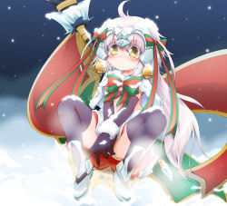 Rule 34 | 1girl, ahoge, anbee (arary), armored boots, bell, between legs, black bra, black gloves, black thighhighs, blush, boots, bow, bra, breasts, breath, capelet, christmas, cleavage, closed mouth, elbow gloves, fate/grand order, fate (series), female focus, full body, gloves, green ribbon, hand between legs, happy, headpiece, highres, jeanne d&#039;arc (fate), jeanne d&#039;arc alter (fate), jeanne d&#039;arc alter santa lily (fate), long hair, looking at viewer, miniskirt, navel, outdoors, own hands together, panties, panty peek, pee, peed self, polearm, puddle, purple hair, red ribbon, ribbon, silver boots, sitting, skirt, small breasts, smile, snow, snowing, solo, spear, steam, sweat, thighhighs, underwear, v arms, very long hair, weapon, wet, wet clothes, wet panties, white capelet, white panties, white skirt, yellow eyes