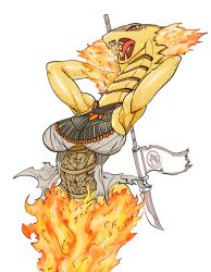 1girl aspheera_(ninjago) breasts fangs fire highres lego ninjago snake snake_girl the_lego_group weapon