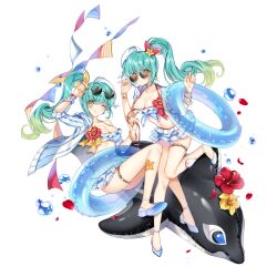 2girls ;q adjusting_eyewear ahoge alternate_costume alternate_hair_ornament artist_request belt bikini bikini_ribbon blue_eyes blush bracelet breasts brown_belt cleavage closed_mouth coat demon_boy earrings eggy_(final_gear) eyewear_on_head final_gear flower flower_earrings full_body gold_bracelet green_hair hair_ribbon high_ponytail highres holding_strap hood hooded_coat horizontal-striped_bikini inflatable_shark inflatable_toy innertube jewelry long_hair long_sleeves midriff multicolored_bikini multicolored_coat multiple_girls navel official_alternate_costume official_art one_eye_closed peggy_(final_gear) pinstripe_bikini pinstripe_coat pinstripe_hood pinstripe_sleeves polka_dot ponytail red_flower red_ribbon red_straps ribbon see-through_innertube siblings side_ponytail sidelocks simple_background sisters sleeves_rolled_up spaghetti_strap star_ornament starfish striped_bikini striped_clothes striped_coat sunglasses swim_ring swimsuit tachi-e thigh_belt thigh_strap third-party_source three-quarter_sleeves tongue tongue_out twins two-tone_bikini two-tone_bracelet two-tone_coat two-tone_hood two-tone_sleeves vertical-striped_bikini vertical-striped_clothes vertical-striped_coat vertical-striped_hood vertical-striped_sleeves water_drop white_background white_bikini white_coat white_footwear white_ribbon yellow_eyes yellow_flower yellow_ribbon