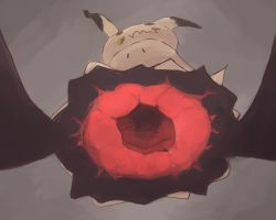 against_glass boke-chan creatures_(company) from_below game_freak gen_7_pokemon grey_background mimikyu nintendo no_humans open_mouth pokemon pokemon_(creature) simple_background sketch solo what