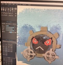 Rule 34 | digimon, digimon (creature), gears, hagurumon, highres, red eyes, robot, serious, solo