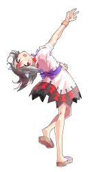 Rule 34 | 1girl, alphes (style), arm up, black hair, blush, bracelet, brown sandals, commentary request, cone horns, dairi, dress, full body, grey horns, highres, horns, jewelry, kijin seija, large variant set, leaning back, medium hair, multicolored hair, outstretched arm, parody, puffy short sleeves, puffy sleeves, red hair, sandals, short sleeves, small horns, solo, streaked hair, style parody, tachi-e, touhou, transparent background, variant set, white hair