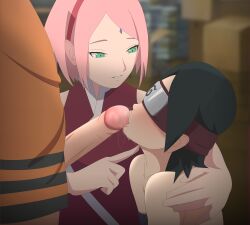 1boy 2girls assisted_fellatio blindfold boruto:_naruto_next_generations cheating_(relationship) cheating_mother fellatio group_sex haruno_sakura mother_and_daughter multiple_girls naruto naruto_(series) netorare optimystic oral penis teacher_and_student threesome uchiha_sarada uzumaki_naruto