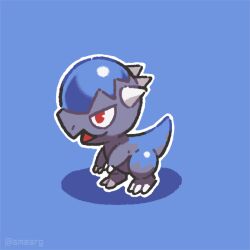 artist_name blue_background chibi cranidos gen_4_pokemon nintendo no_humans open_mouth outline pokemon pokemon_(creature) simple_background smore_(smearg) solo white_outline