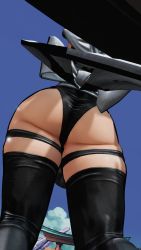 1girl 3d ass ass_focus black_leotard breasts curvy highleg highleg_leotard highres huge_ass iroha_(samurai_spirits) large_breasts leotard maid maid_headdress ryona samurai_spirits screencap shiny_skin sideboob skindentation solo thighhighs third-party_edit thong_leotard wide_hips