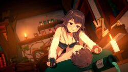 1boy 1girl 3d ? @_@ age_difference animated anna_anon assertive_female asymmetrical_legwear bare_shoulders battery_indicator bed black_choker black_thighhighs blush bottomless bouncing_breasts braid breasts brown_hair candle checkered_clothes choker cleavage cleft_of_venus closed_eyes closed_mouth cowgirl_position cum cum_in_pussy detached_sleeves ejaculation femdom girl_on_top grin held_down hetero highres holding_hands indoors interlocked_fingers kiss koikatsu_(medium) large_breasts looking_at_viewer medium_hair mismatched_legwear myra_(anna_anon) on_bed onee-shota open_mouth original penis pussy pussy_juice red_eyes red_thighhighs restrained sex shota smile sound speech_bubble straddling tagme teenage_girl_and_younger_boy teeth thighhighs thighs twin_braids uncensored vaginal video