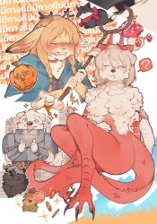 3boys 3girls :d ? ^_^ absurdres ambrosia_(dungeon_meshi) animal_ears animalization antlers armor bear_boy bear_ears black_claws black_eyes black_fur blonde_hair blue_capelet blush braid breastplate breasts brown_eyes capelet chilchuck_tims claws closed_eyes coin collar commentary dog_boy dog_ears dog_girl dog_tail double_thumbs_up dragon_girl dragon_horns dragon_tail drooling dryad_fruit_(dungeon_meshi) dungeon_meshi egg egg_yolk fake_horns falin_touden falin_touden_(chimera) feathered_wings feathers furrification furry furry_female furry_male gold_coin gorget hand_on_own_stomach helmet highres hood hooded_capelet horned_helmet horns huckypaw izutsumi jackalope_girl laios_touden marcille_donato medium_breasts mouse_boy mouse_ears multiple_boys multiple_girls neck_warmer open_mouth plate_armor rabbit_ears red_collar red_ribbon red_scarf ribbon scarf senshi_(dungeon_meshi) shirt sitting smile snout sparkle spoken_question_mark spurs sweat tail thumbs_up twin_braids v-shaped_eyebrows vambraces walking_mushroom_(dungeon_meshi) white_fur white_shirt wings yellow_eyes