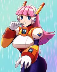 1girl blue_eyes breasts deniacp large_breasts long_hair mega_man_(series) mega_man_maverick_hunter_x mega_man_x_(series) minerva_(mega_man) pink_hair smile