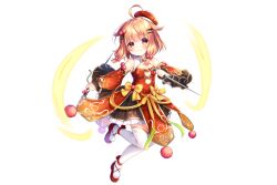 1girl blonde_hair blush flower_knight_girl frilled_skirt frills hair_ornament hat hima_(flower_knight_girl) holding holding_weapon official_art shoes short_hair skirt smile thighhighs weapon white_thighhighs yellow_eyes