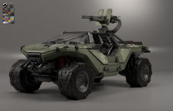3d alex_e commentary english_commentary grey_background gun halo_(game) halo_(series) halo_infinite highres machine_gun military military_vehicle no_humans paint_palette science_fiction simple_background warthog_(halo) weapon