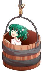 1girl bandaid bucket commentary_request dairi green_eyes green_hair hair_bobbles hair_ornament in_bucket in_container japanese_clothes kimono kisume large_variant_set looking_at_viewer open_mouth short_hair solo surprised tachi-e touhou transparent_background two_side_up variant_set white_kimono