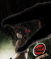 baryonyx black_hair crossover dinosaur dinotracker highres jurassic_live jurassic_park jurassic_world love_live! love_live!_school_idol_festival love_live!_school_idol_festival_all_stars love_live!_school_idol_project red_eyes twintails yazawa_nico