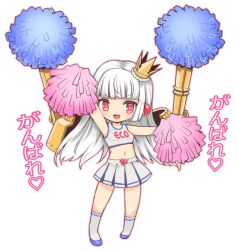 Rule 34 | 1girl, ajitarou (setsu), blue shoes, bra, briking rx alma, crown, emil chronicle online, ganbare ganbare (itou life), long hair, mechanical arms, midriff, navel, pom pom (cheerleading), shoes, simple background, skirt, socks, sports bra, underwear, white background, white bra, white hair, white skirt, white socks