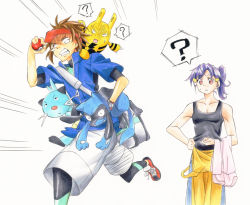Rule 34 | 10s, 2boys, androgynous, brown hair, june (pokemon), male focus, multiple boys, nate (pokemon), nintendo, npc trainer, nursery aide (pokemon), pokemon, pokemon bw2, purple hair, running, trap