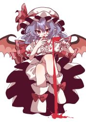 Rule 34 | 1girl, bat wings, blood, cup, drinking glass, furiba 794, hat, hat ribbon, highres, mob cap, remilia scarlet, ribbon, solo, wine glass, wings