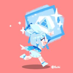 Rule 34 | 1girl, :d, aqua hair, arm up, arona (blue archive), artist name, blue archive, blue eyes, blue shirt, braid, chibi, chinese commentary, commentary request, euki, from side, full body, happy, holding, holding paper, long sleeves, making-of available, medium hair, miniskirt, no lineart, open mouth, outstretched arms, outstretched hand, paper, profile, pyroxene (blue archive), red background, running, school uniform, shadow, shirt, shoes, sidelocks, simple background, skirt, smile, solo, sparkle, sparkling aura, v-shaped eyebrows, white shoes, white skirt