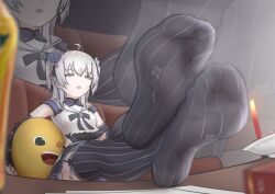 Rule 34 | 1girl, azuma seren, black thighhighs, candy, feet, food, foot focus, garter straps, grey eyes, highres, indie virtual youtuber, lollipop, long hair, open mouth, smell, soles, steam, thighhighs, toes, treadml, twintails, white hair