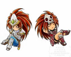 Rule 34 | armor, armored boots, arms behind head, blue pants, boots, brown hair, chibi, chibi only, closed eyes, crossed arms, crossed legs, duran (seiken densetsu 3), gem, gold trim, green gemstone, hair ornament, hair slicked back, helmet, highres, hori wo, long hair, male focus, multiple views, pants, parted lips, red armor, scarf, seiken densetsu, seiken densetsu 3, skull hair ornament, sleeping, twitter username, white armor, white background, white helmet, white scarf