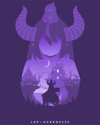 1girl absurdres artist_name bridge building character_name crescent_moon crow_(la+_darknesss) highres hololive horizon horns la+_darknesss la+_darknesss_(1st_costume) long_hair moon mountain multiple_views pointy_ears purple_theme rezami rope_bridge shooting_star silhouette star_(sky) virtual_youtuber water watermark